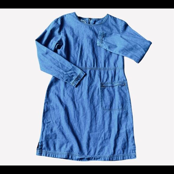 Y2K Chambray Babydoll  Shift Dress 4P Feminine Boho Empire Waist Mod Coquette - Picture 2 of 6